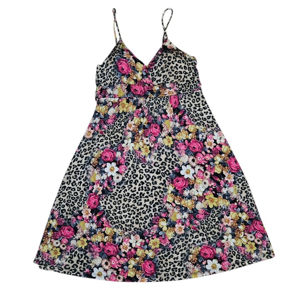 Y2K Vintage Floral Leopard Print Dress Purple Rain Womens Medium Bratz Baddie